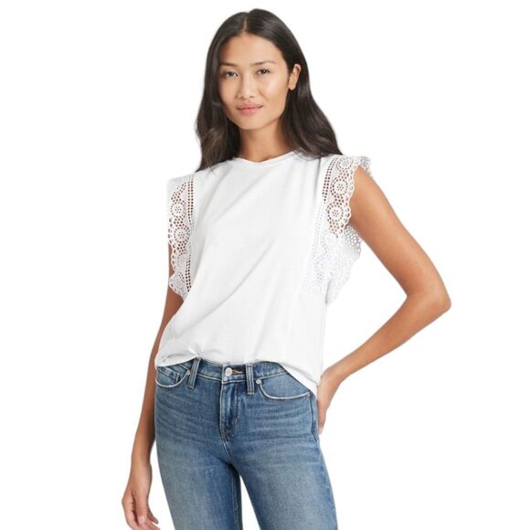Banana Republic Tops - Banana Republic‎ Linen Blend Eyelet Flutter Sleeve Top sz M